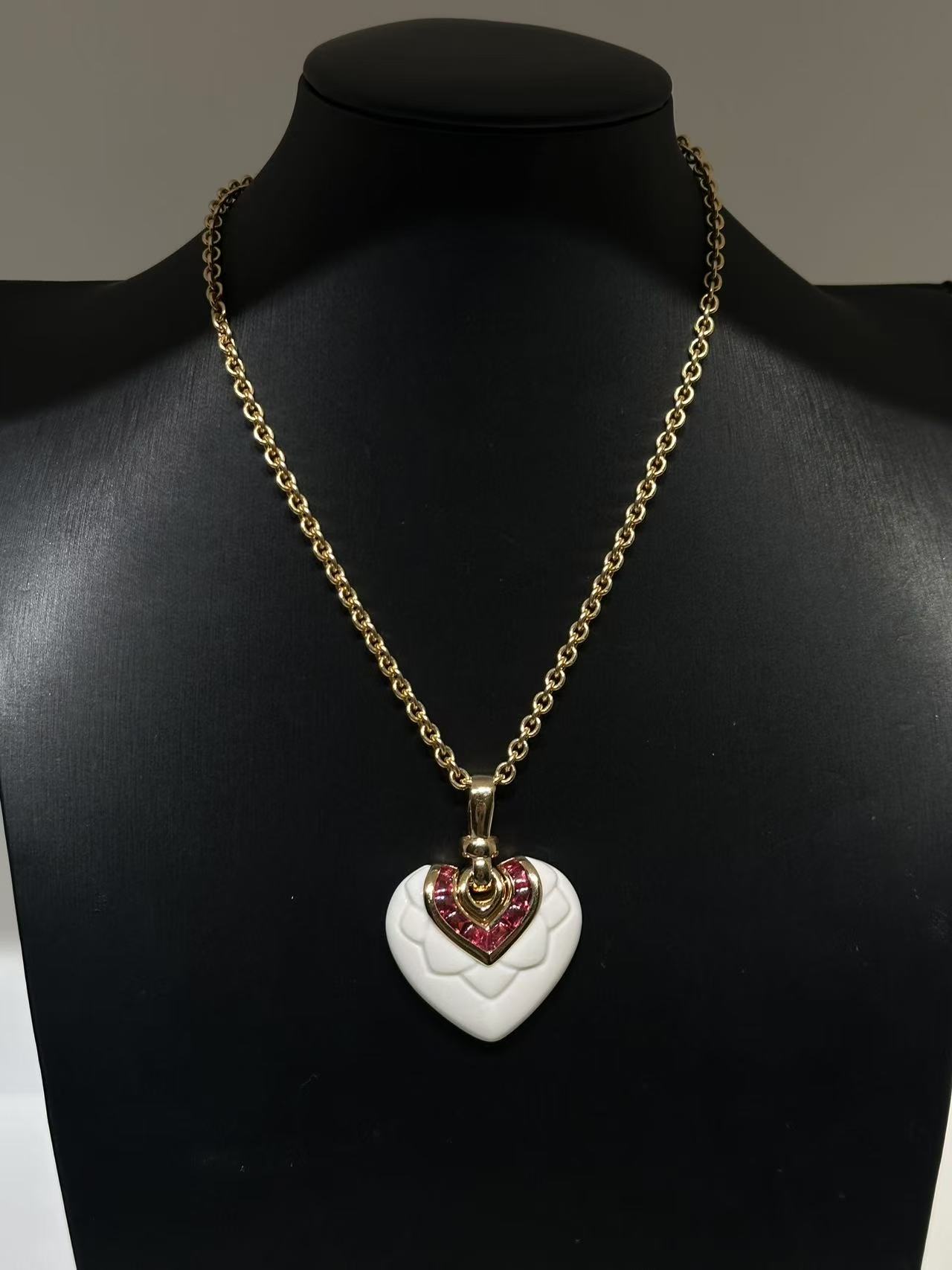 99新 BVLGARI/宝格丽 HIHI/BVLGARI白陶瓷心吊坠项链11384097