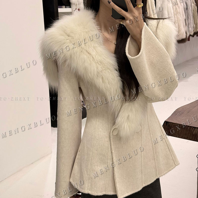 【婉婉wanwan】喆卌「雪国少女」M22123双面羊毛大衣可拆卸狐狸毛披肩