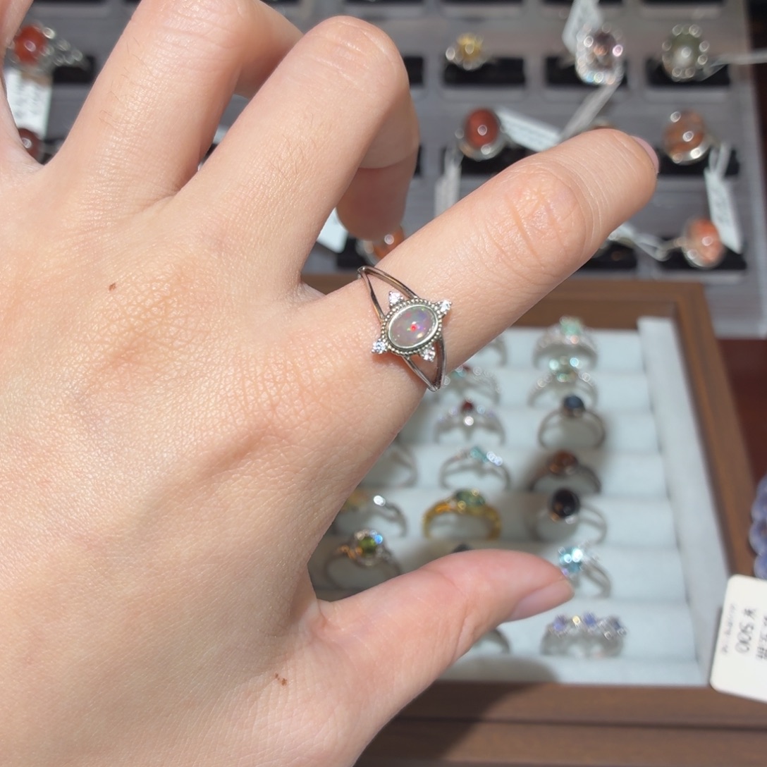 戒指银S925镶嵌烟晶