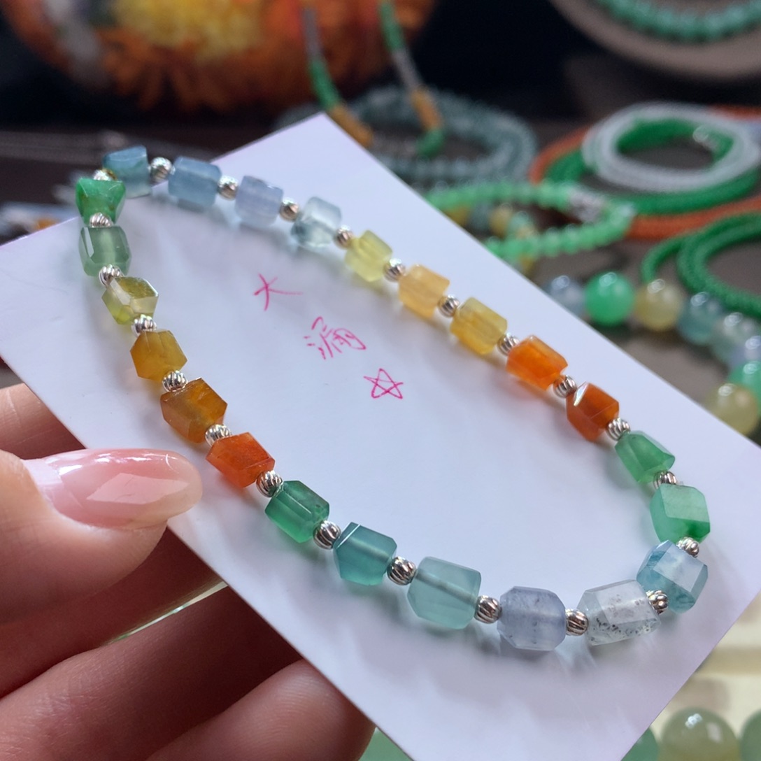 未镶嵌手链翡翠浓艳彩虹随型随心