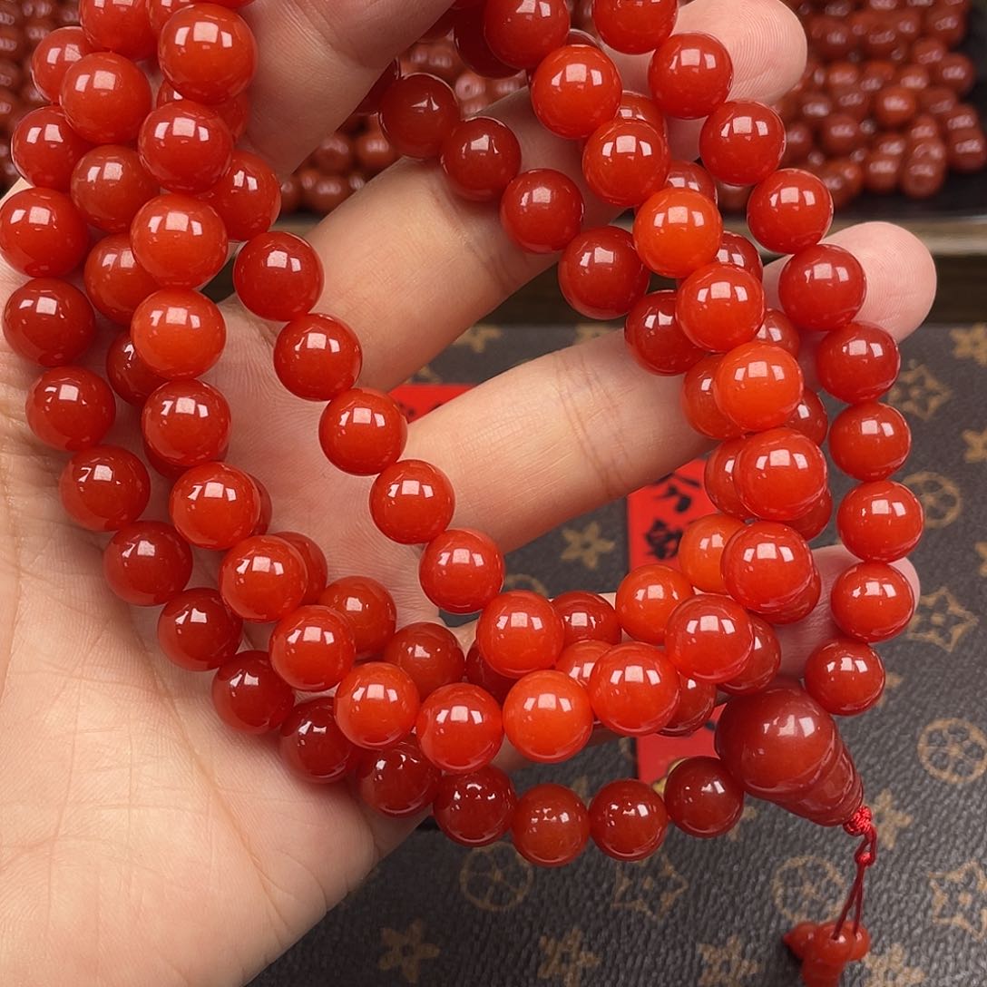 南红玛瑙18号拍二发一号锦红卡10圆珠长链未镶嵌✩****