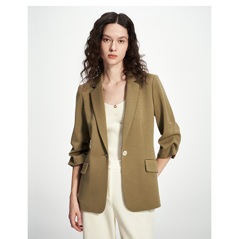 FALEMIG-萝家【绵羊毛】春新款羊毛一粒扣七分袖西装T031DX