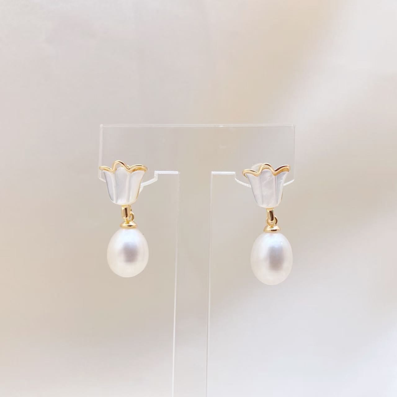LH010【清雅木兰珍珠耳环】气质白色小熊轻奢时尚可爱百搭简约小众