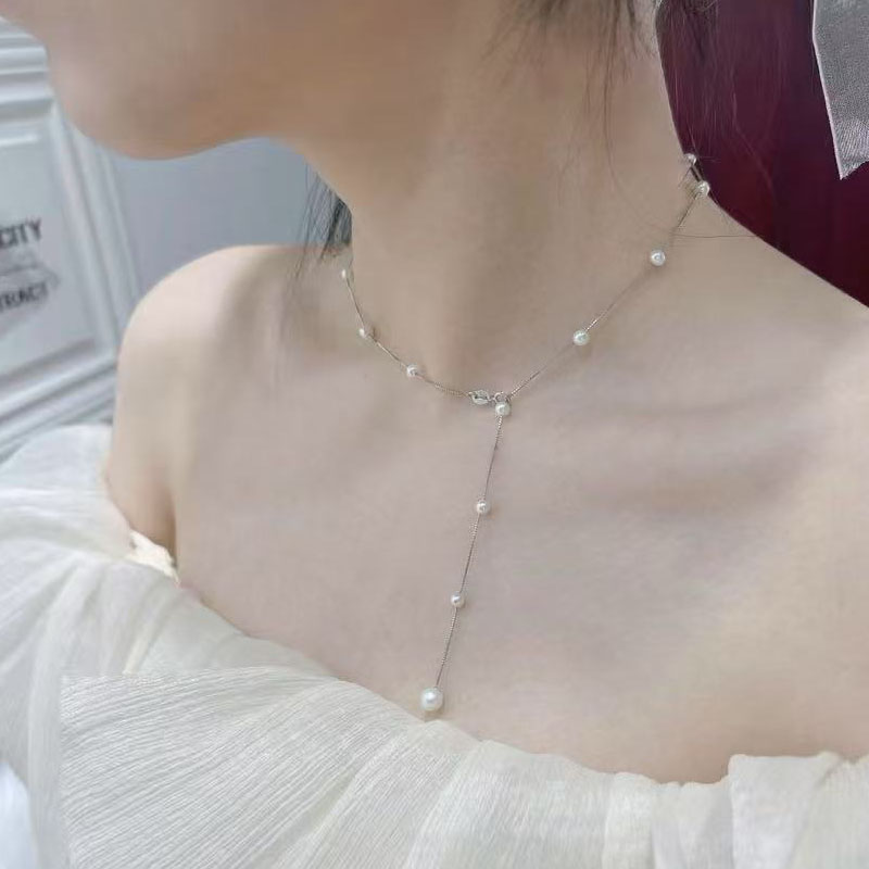 淡水珍珠满天星白色圆3-6mmS925纯银项链颈链 迷你baby珠单戴叠戴