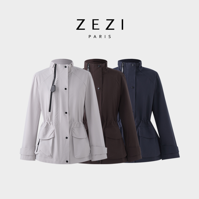 ZEZI清仓环保短款风衣宽松阔版显瘦外套休闲风衣外套Z13C746W