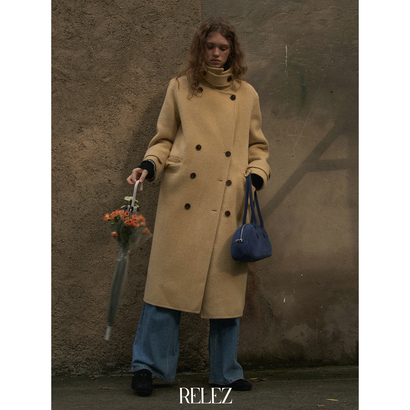 relez 羊绒双面毛呢大衣女秋冬新款设计感宽松气质简约高智感外套