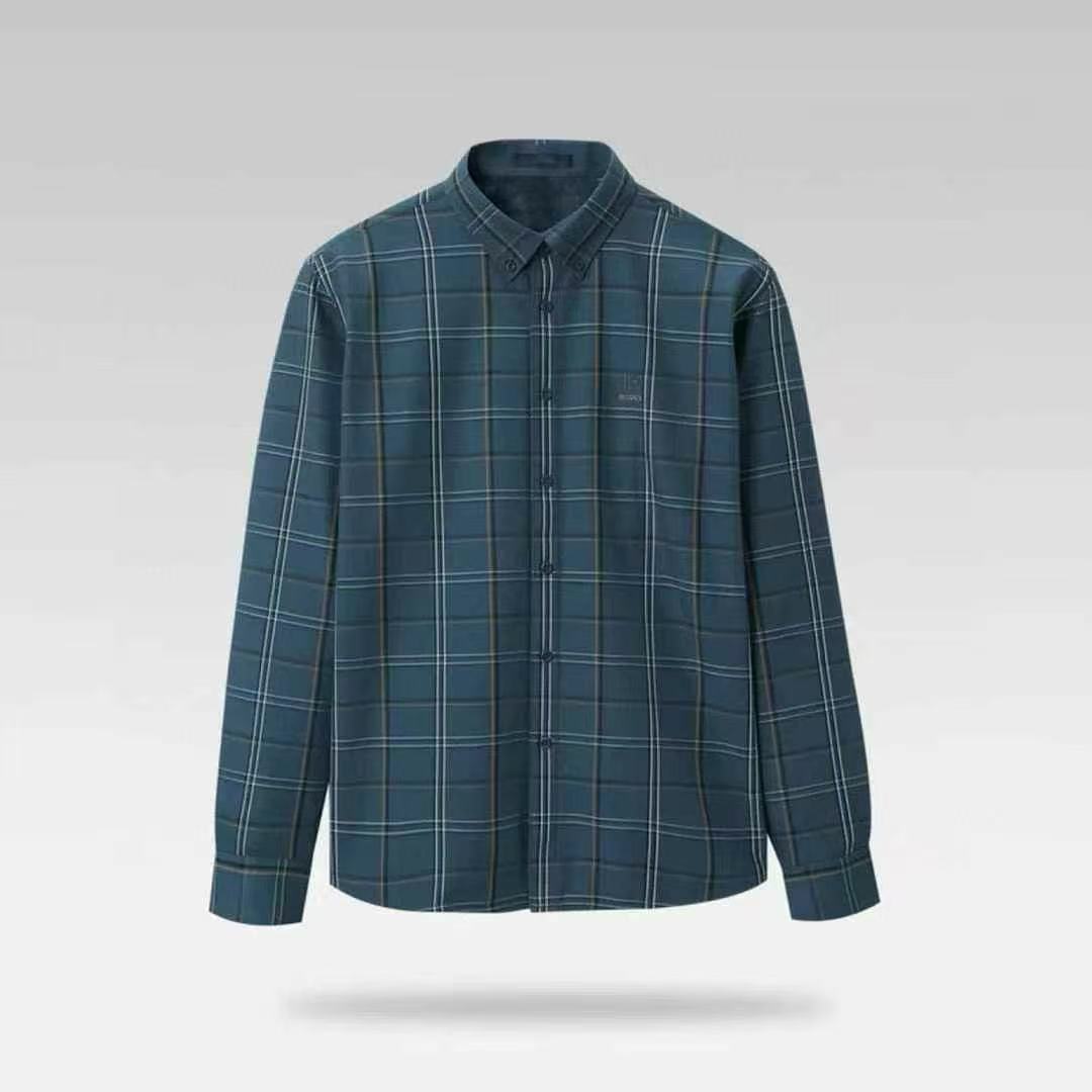 L517冬季长袖衬衫男内里加绒扣领尖领绣花加厚商务休闲衬衣男