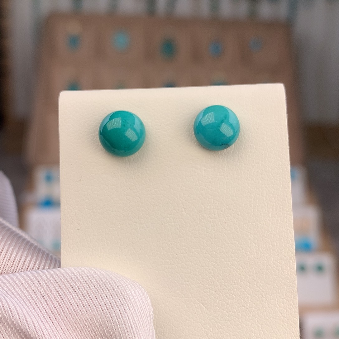 绿松石银S925镶嵌耳饰