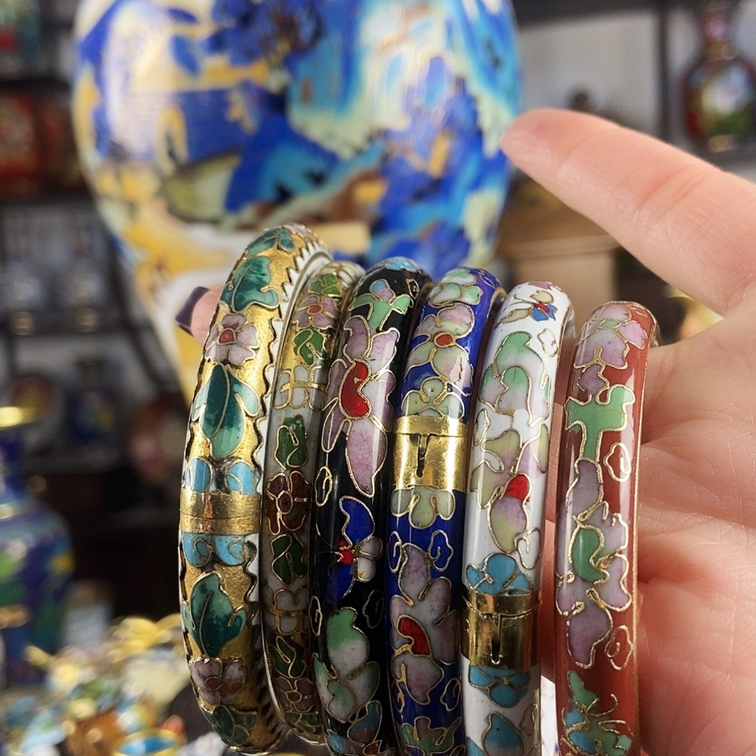 巧***玉铜4个景泰蓝镯子 半金地镯 金地镯