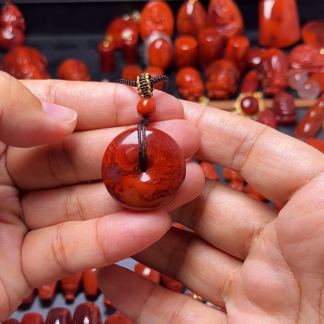 A***b南红玛瑙未镶嵌配饰平安扣挂件