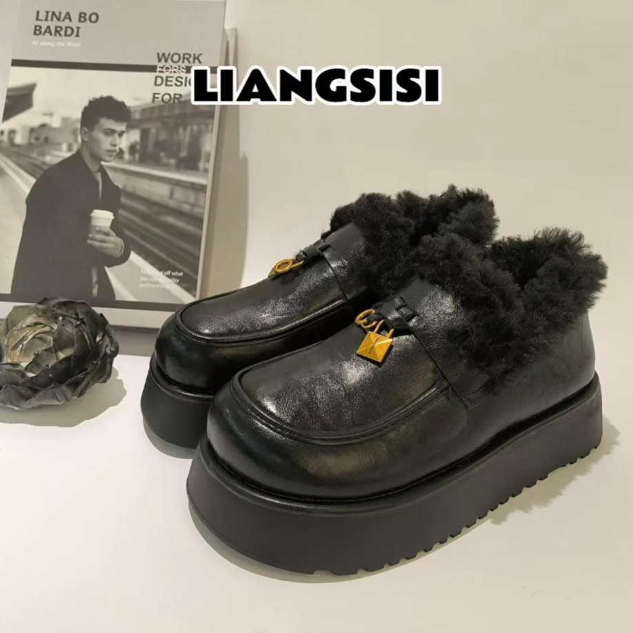 梁思思SHOES【毛毛小皮鞋】秋冬季保暖时尚英伦风小皮鞋-XH112