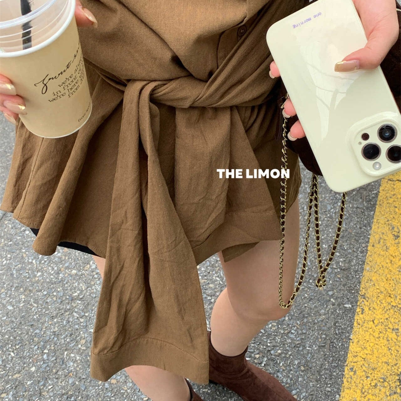 城市游记｜【柠檬绿茶】法式气质交叉绑带设计感短裙衬衫 