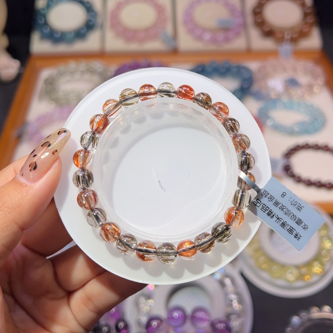 水晶手串未镶嵌黑金超七7m m