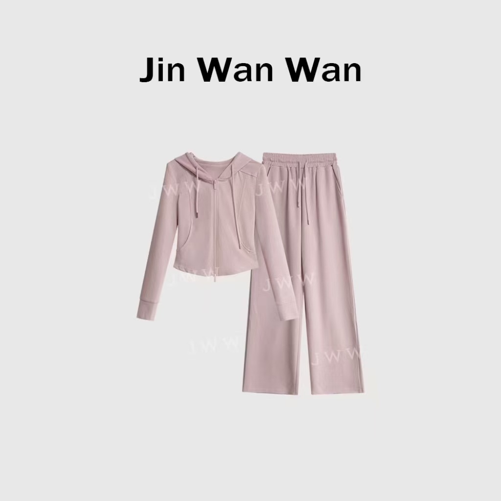 【白桃乌龙】秋装新款连帽开衫套装  上衣+阔腿裤    015