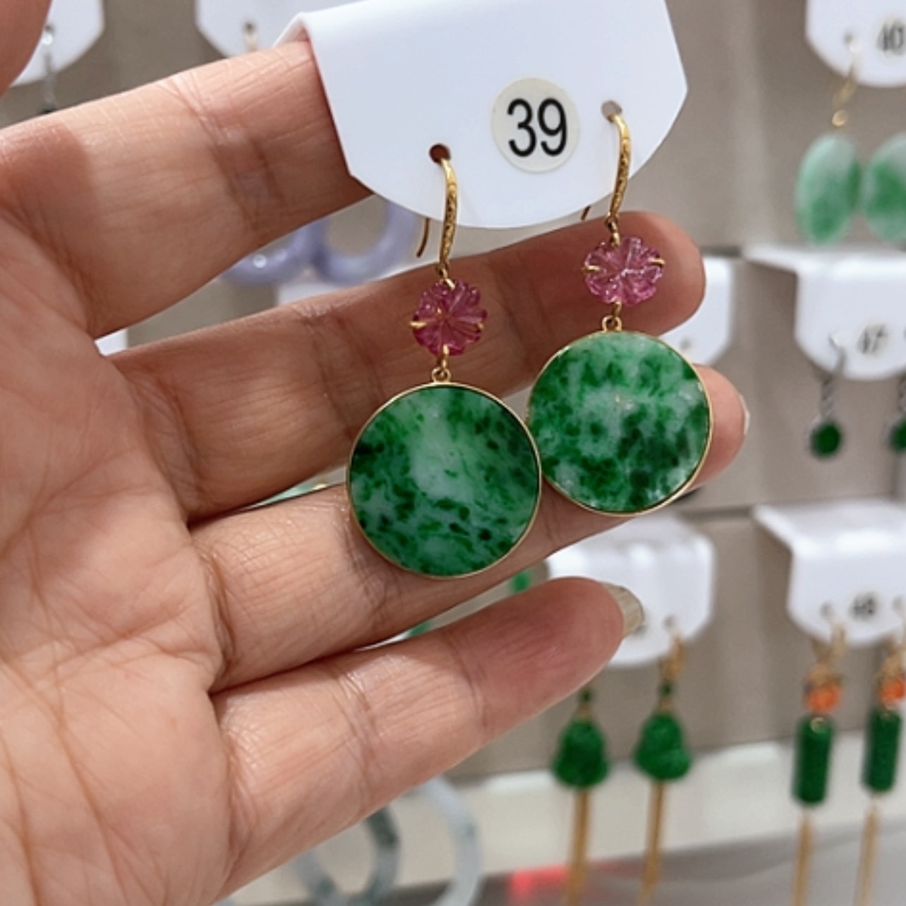 【闪购商品】翡翠耳饰18K金镶嵌翡翠耳坠