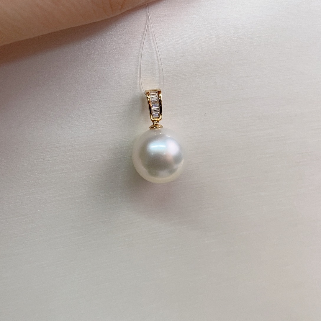 海水珍珠18K金镶嵌吊坠(不含链)12-13