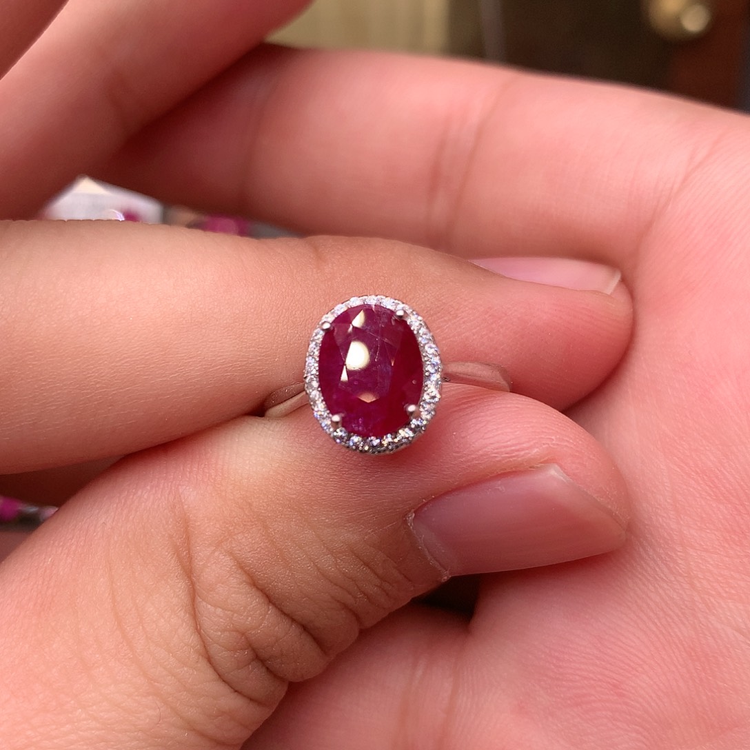 红宝石戒指银S925镶嵌