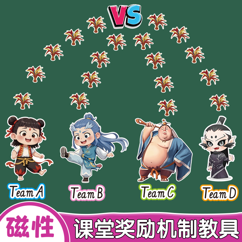 哪吒敖丙踢毽子小学英语公开课堂小组比赛磁性奖励机制黑板贴教具