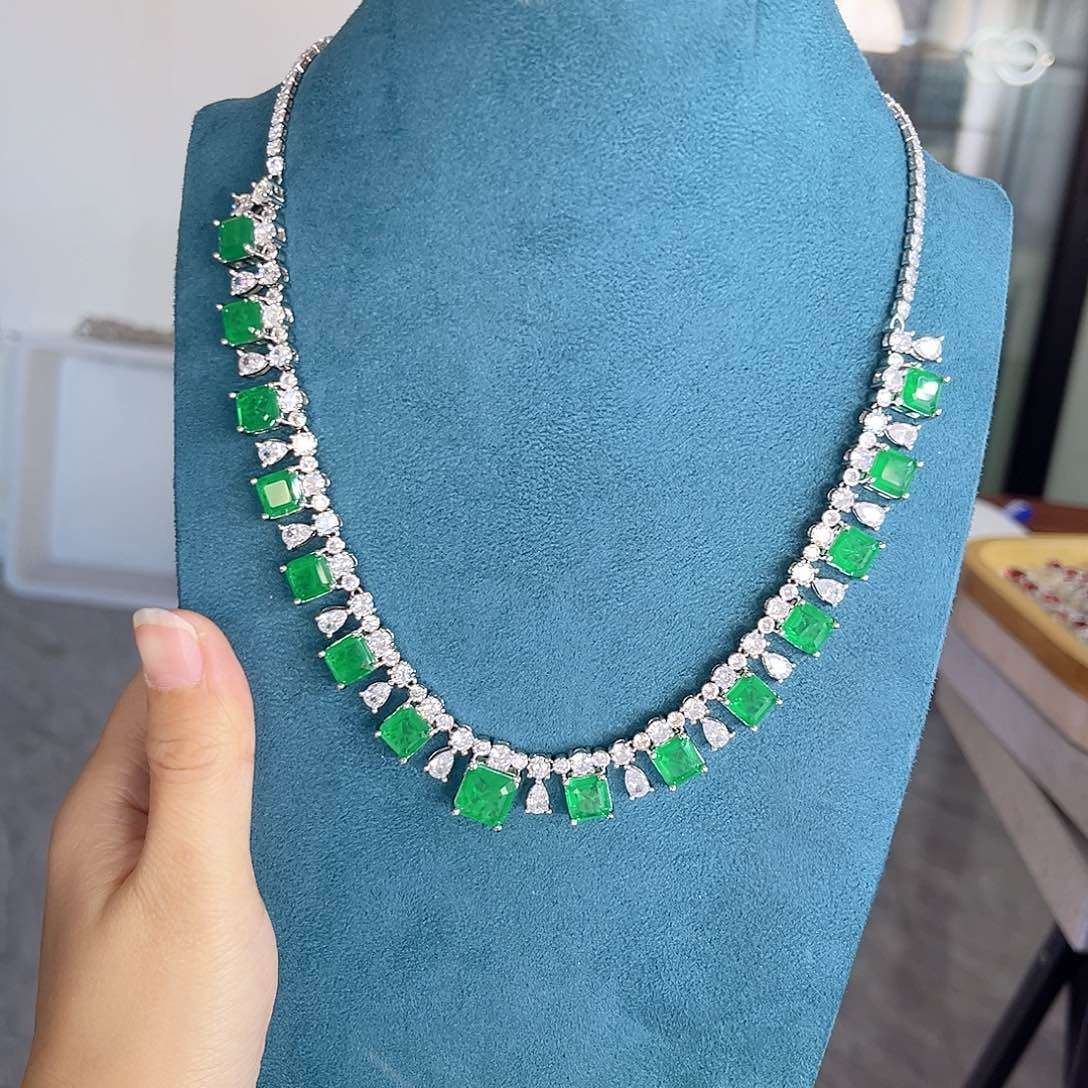 颈饰银S925镶嵌祖母绿叠加3单297价格