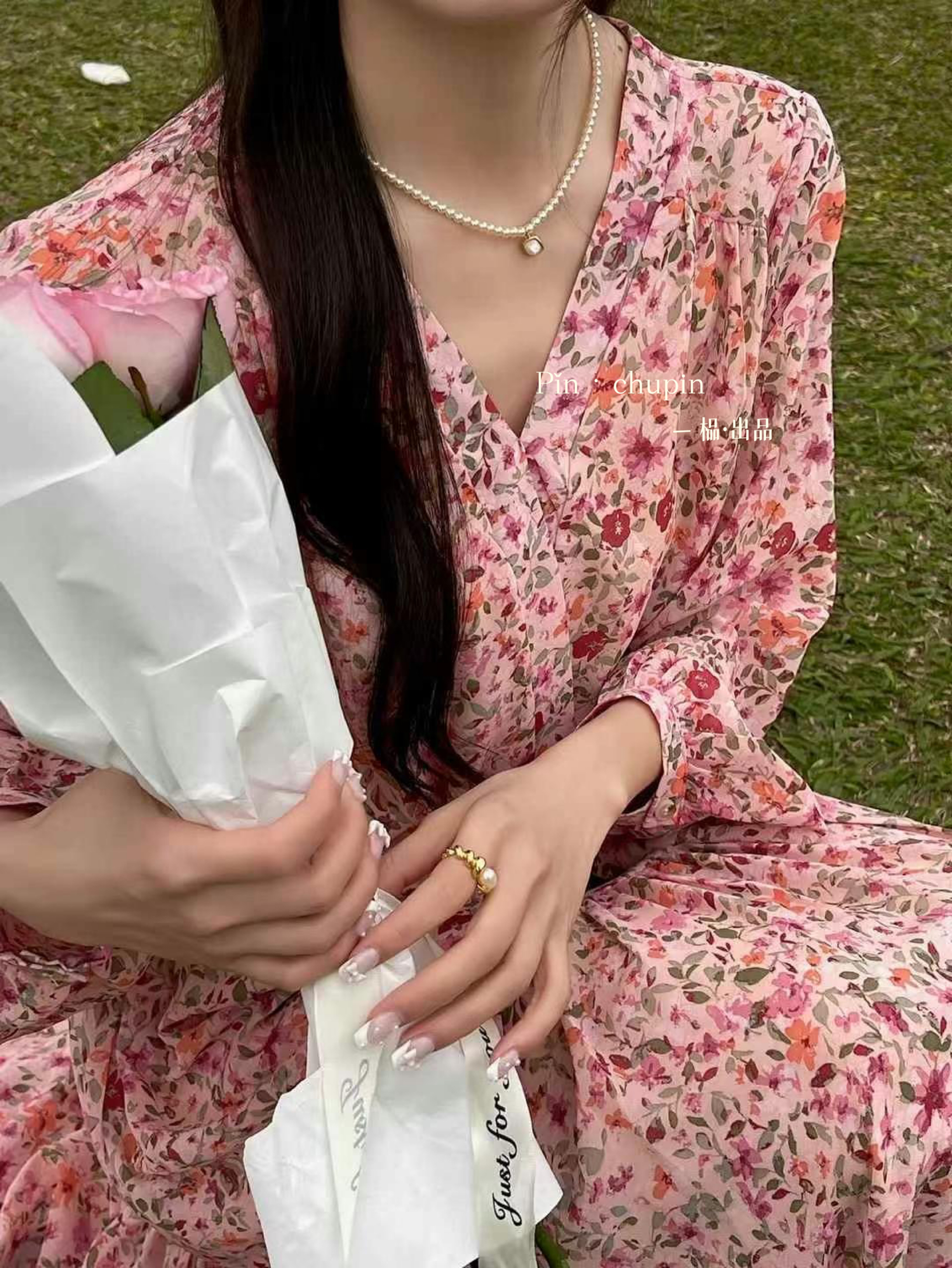 【榀家长裙1米26】｛妃色海棠｝法式慵懒时尚小众定制大版显瘦碎花裙