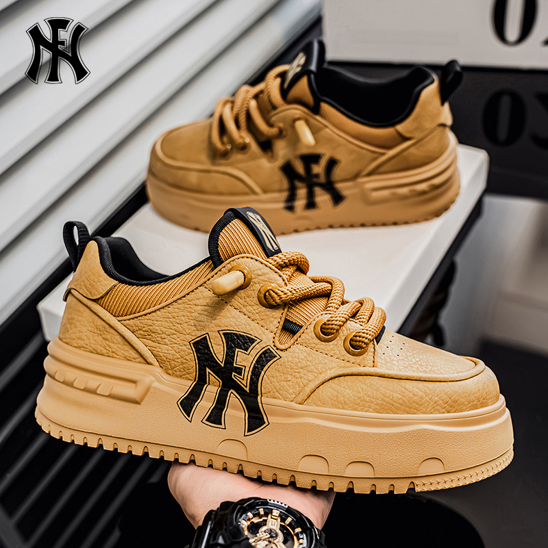 FN男鞋素面厚底休闲板鞋皮面青年秋季透气拼色潮鞋百搭增高潮流