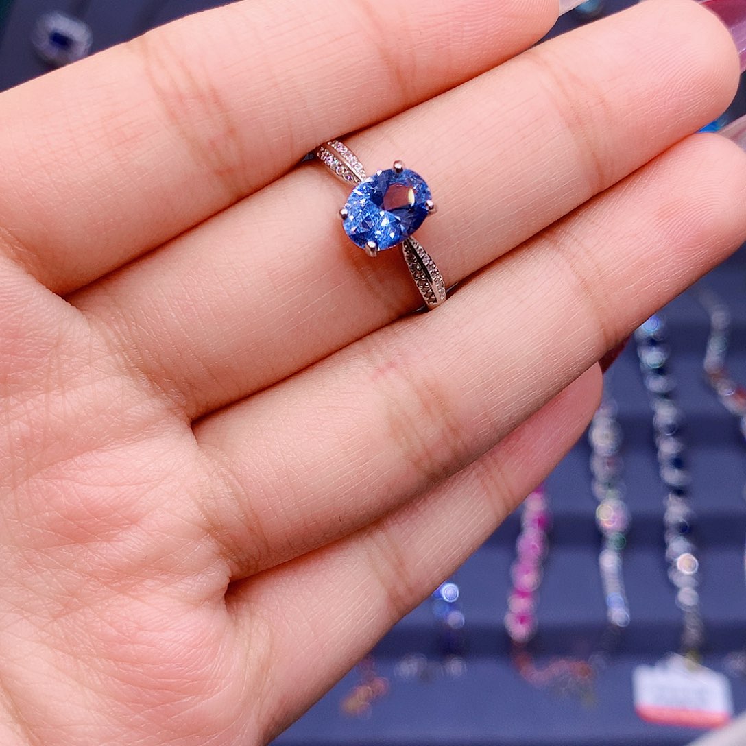海蓝宝石戒指银S925镶嵌
