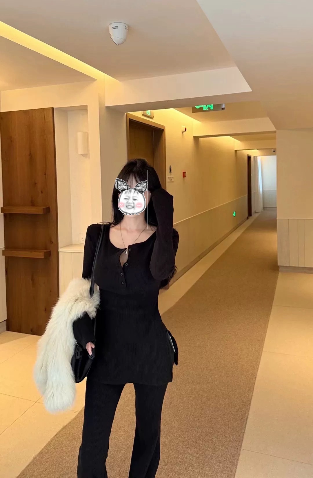 温柔风宽松版半开领长袖针织加绒显瘦休闲裤长裤两件套