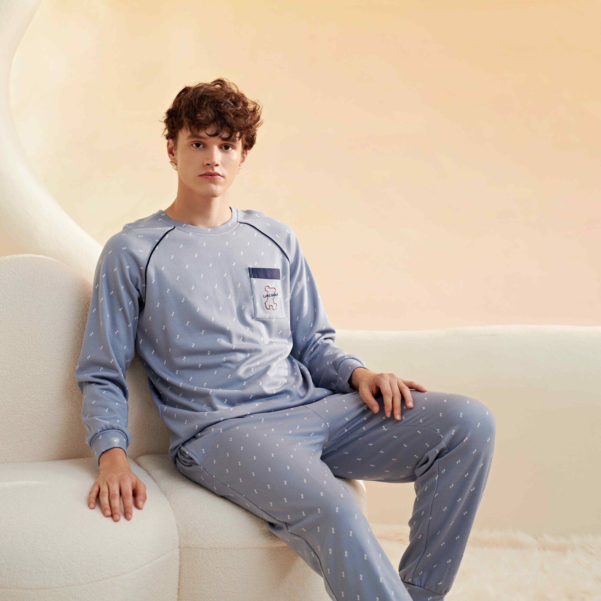 男士秋冬款休闲舒服睡衣套头开扣秋冬家居服