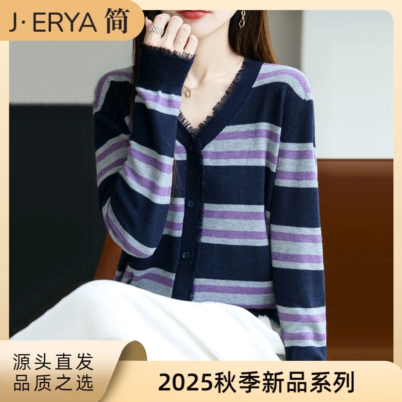 秋季新款条纹毛针织衫女装显瘦上衣587