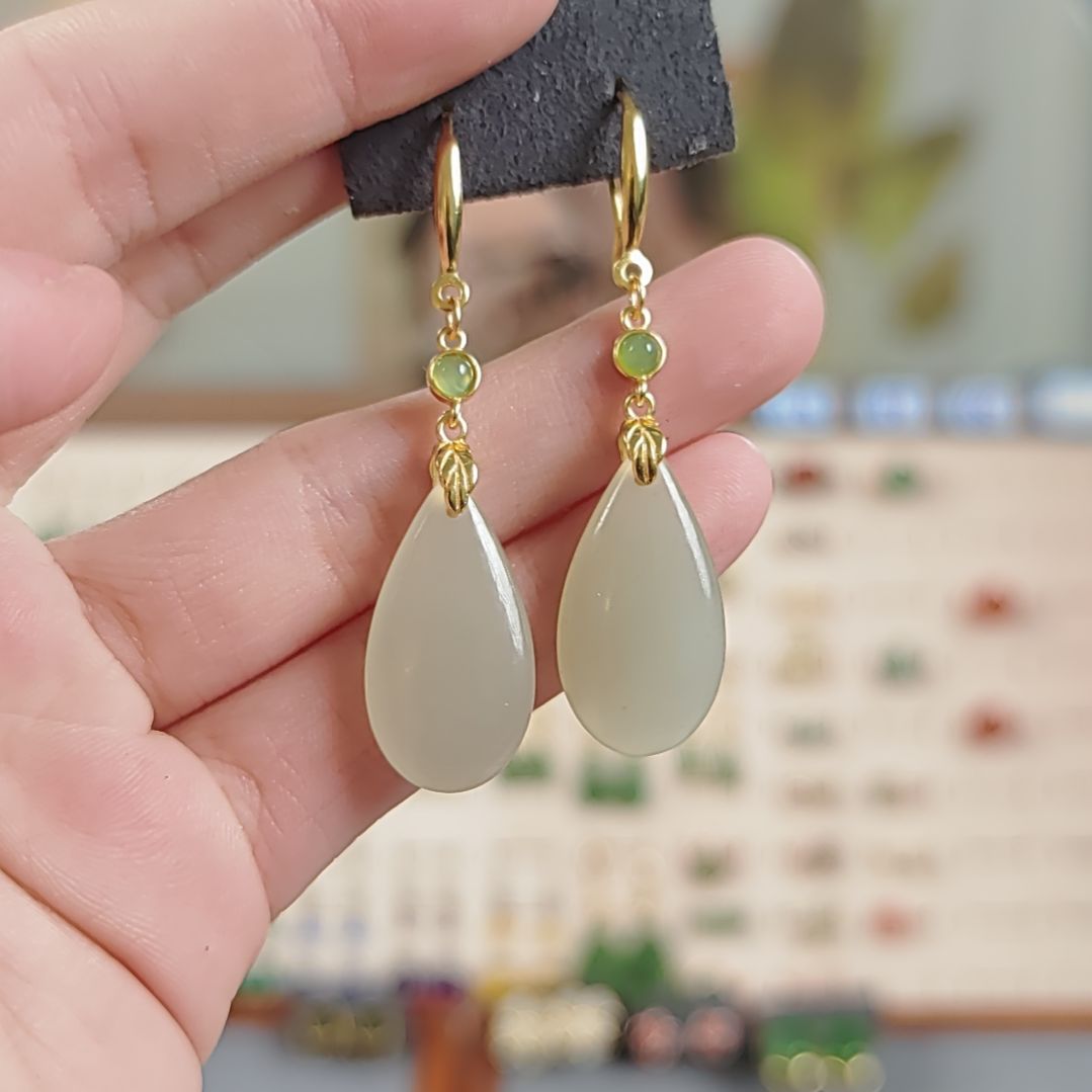 和田玉水滴银S925镶嵌