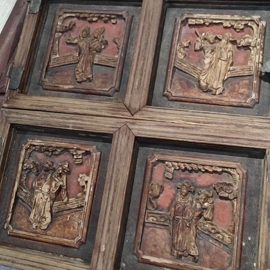 雨***田香榧木老木雕老花板一套