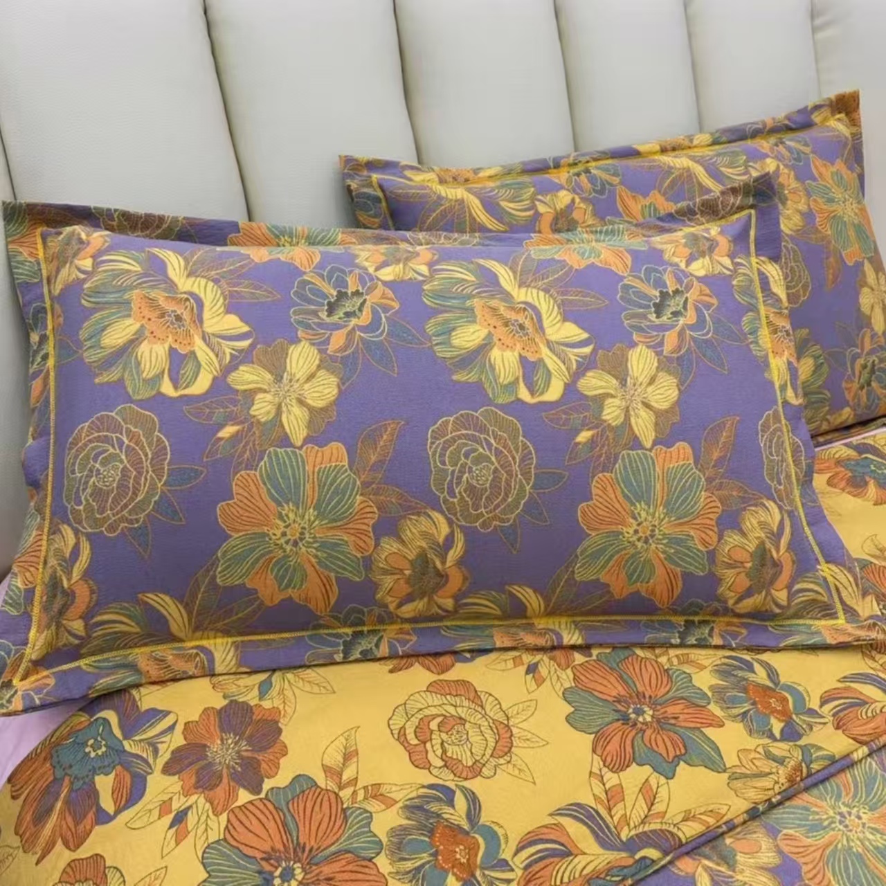 亲肤棉双层纱枕套--金彩花韵