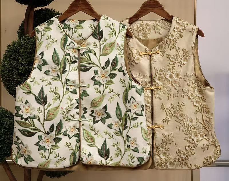 2025新款5D印花马甲春秋款复古民族风圆领马夹时尚唐装新中式坎夹