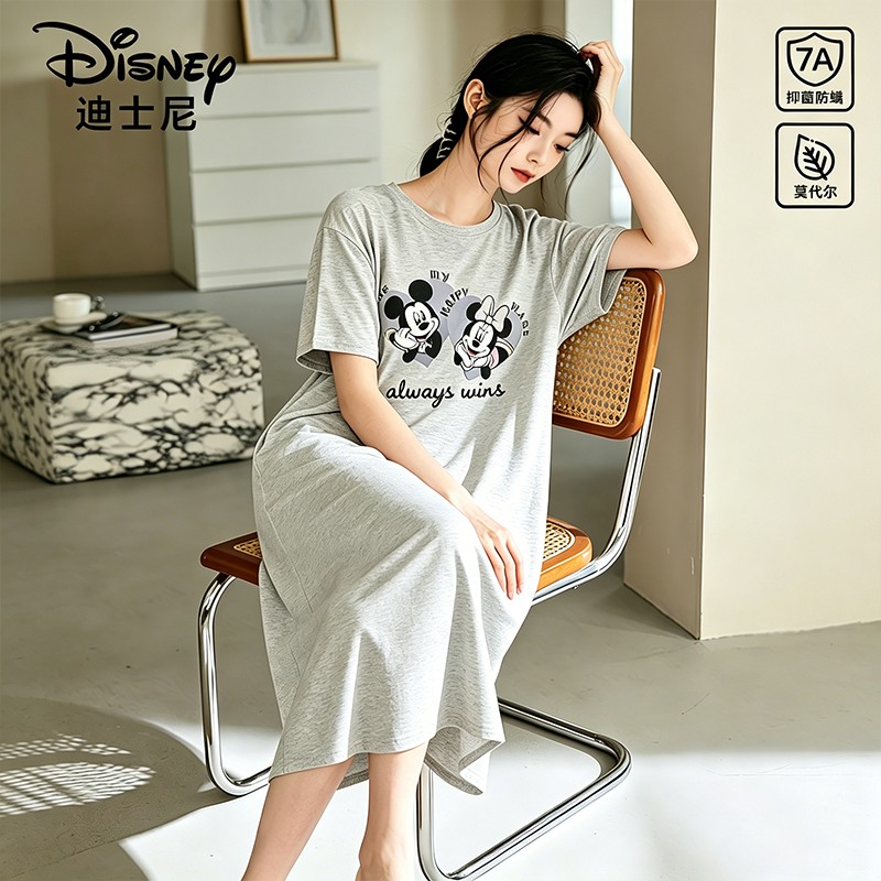 Disney迪士尼夏季新款带胸垫短袖睡裙卡通慵懒外穿舒适家居服2530