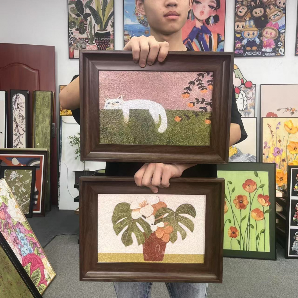 法式风慵懒猫咪绿植适合客厅卧室餐厅玄关装饰画3040二联挂画S104