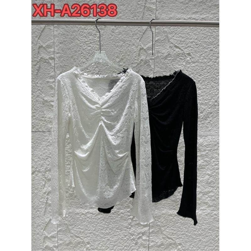 26138黑白两色重工肌理感蕾丝设计百搭上衣
