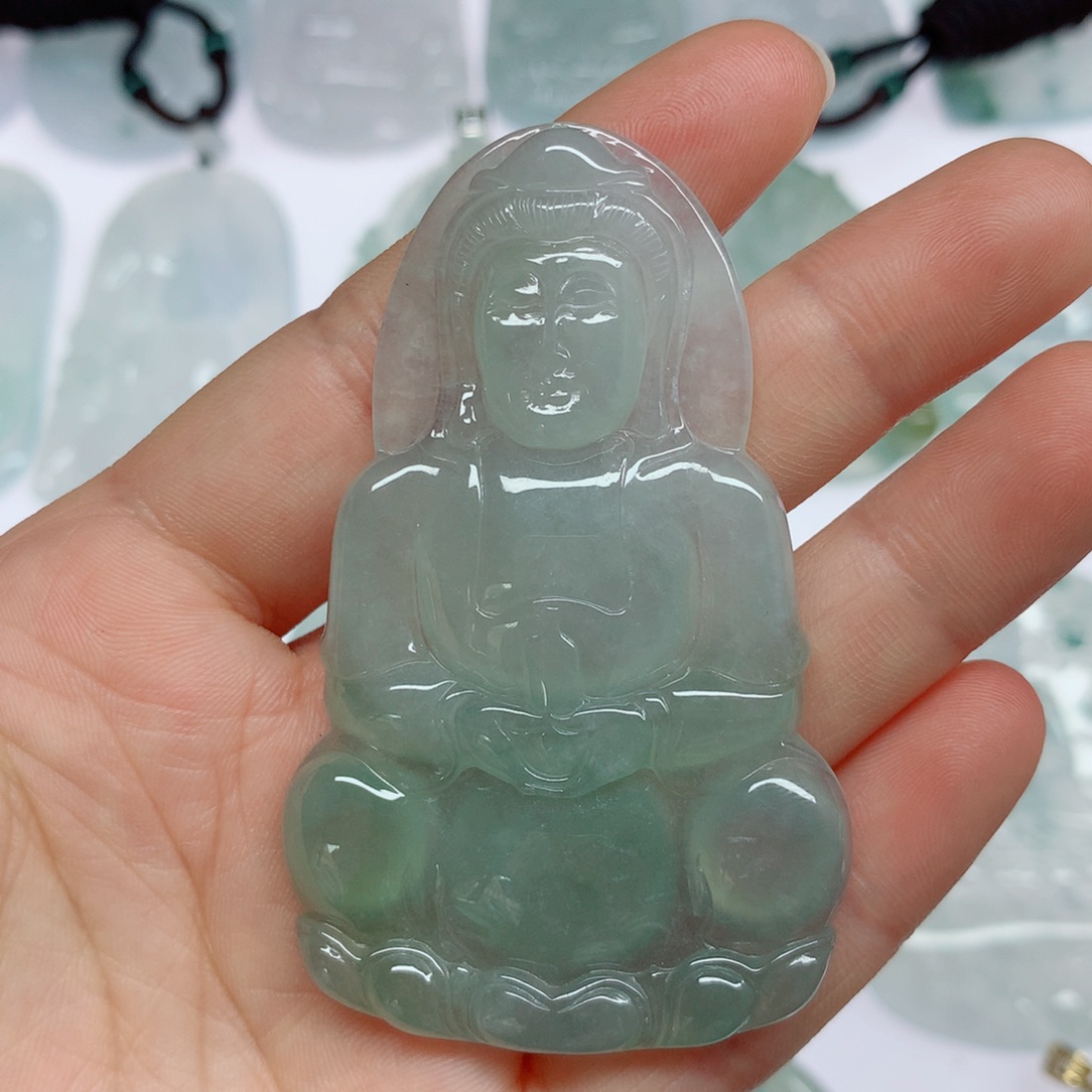 翡翠未镶嵌挂件正装观音