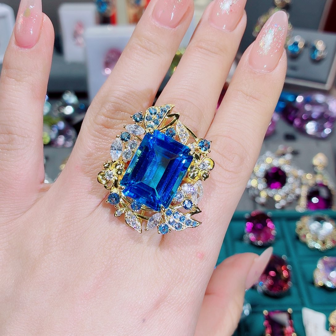 戒指托帕石银S925镶嵌戒指