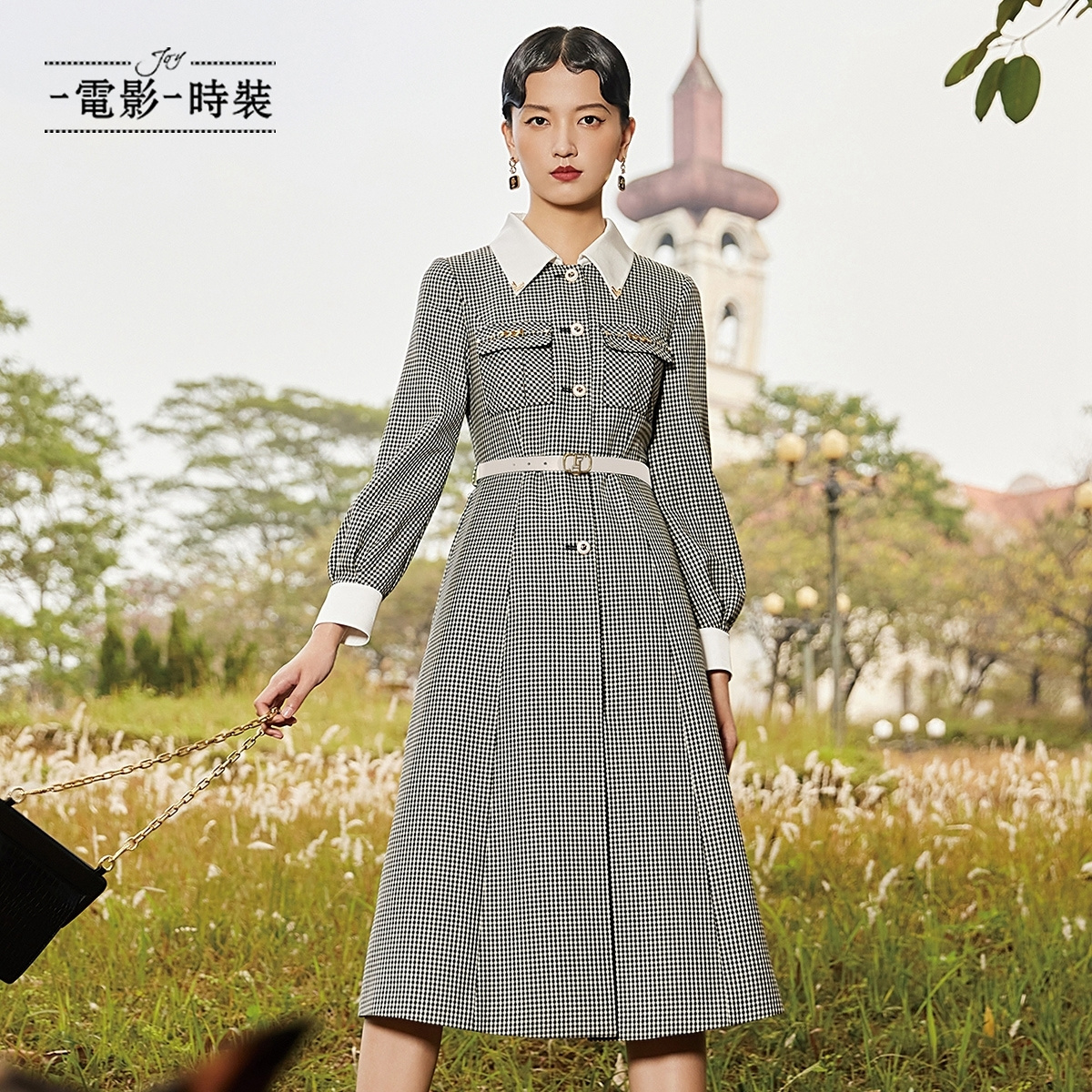 【蜜思仝】一电影一时装千鸟格连衣裙高级感显瘦 FENL133545