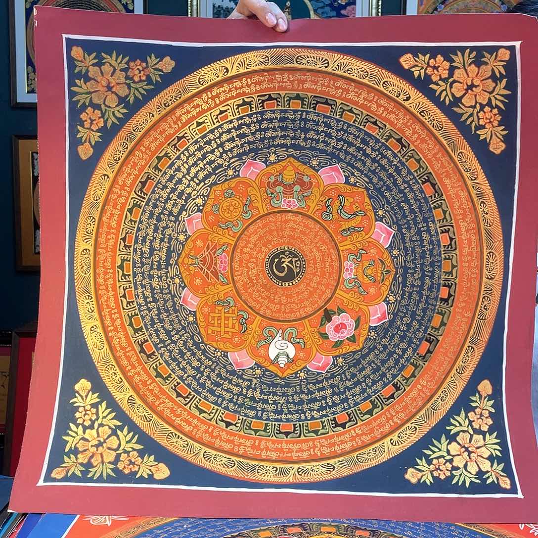 卷轴画手绘唐卡 50厘米六字