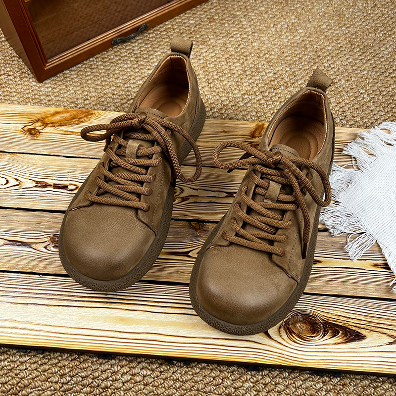 头层牛皮复古休闲皮鞋时尚鞋子百搭皮鞋厚底系带男士低帮耐磨