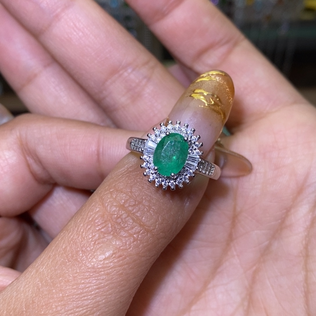 祖母绿戒指银S925镶嵌