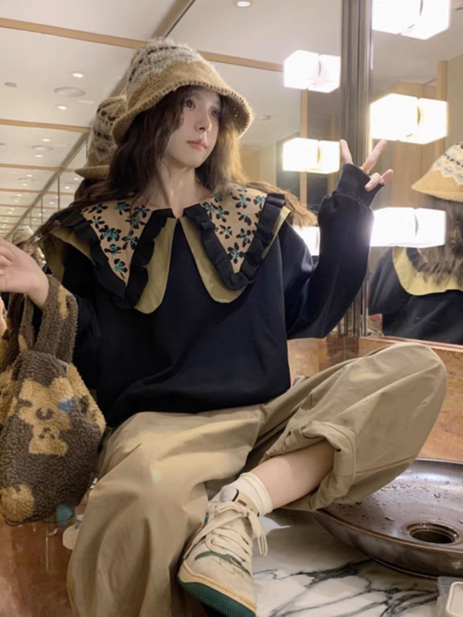 黑色娃娃领双层卫衣001