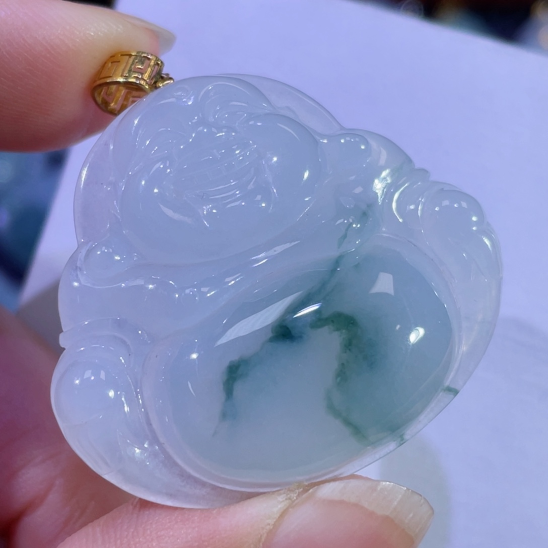 翡翠颈饰18K金镶嵌佛公