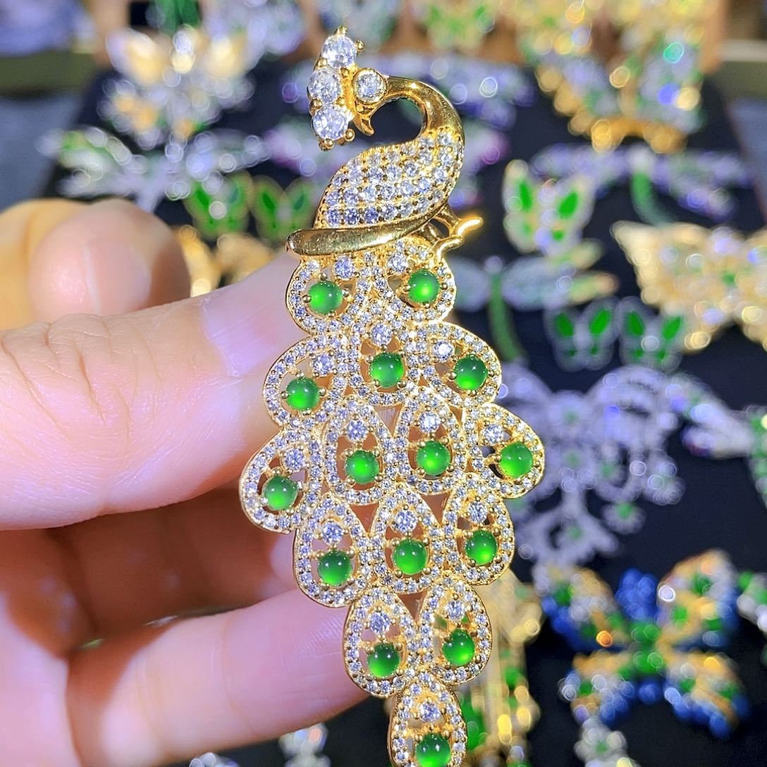 吊坠(不含链)银S925镶嵌翡翠