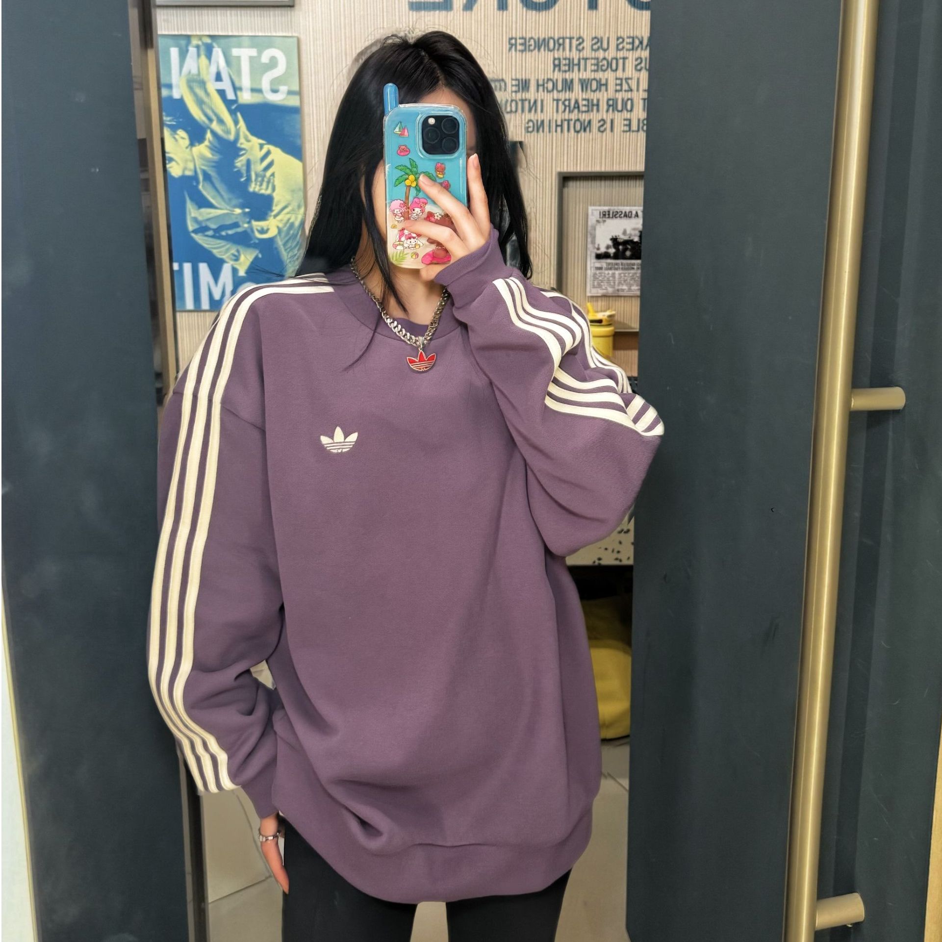 adidas阿迪达斯三叶草套头宽松型圆领印花休闲运动卫衣 KG3900