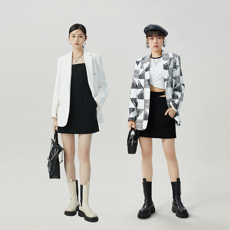 AMASS/阿玛施通勤气质手绘几何图形宽松男友风西服外套女 5400604
