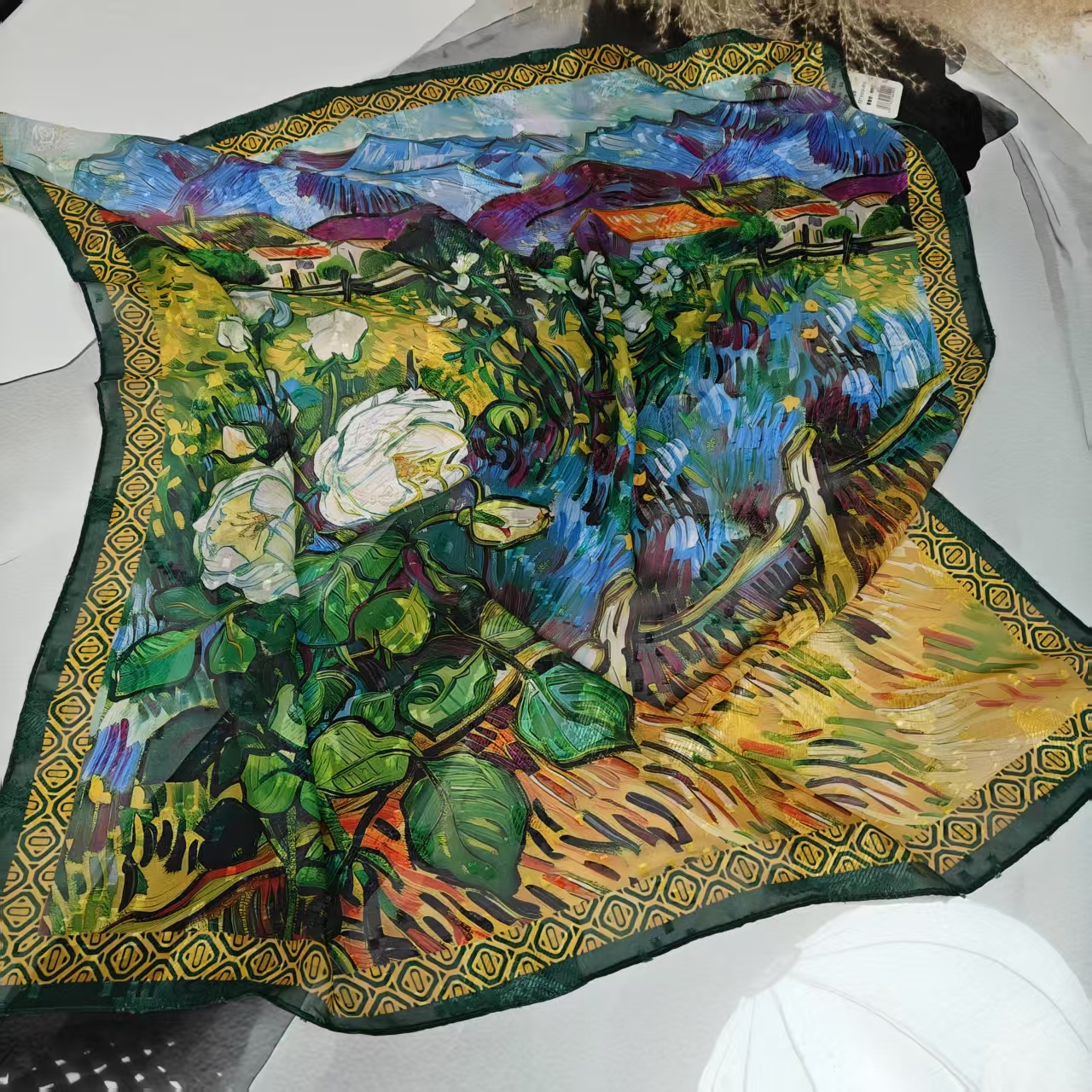 新款【油画庄园】70*70重磅香云剪花高货重磅国风高端丝巾-m1