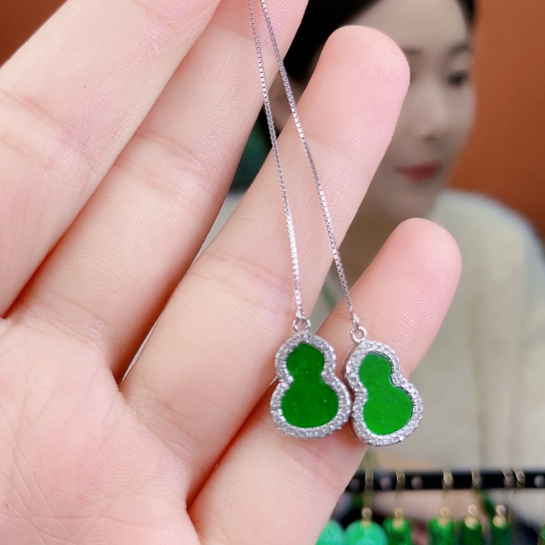 翡翠银S925镶嵌耳饰