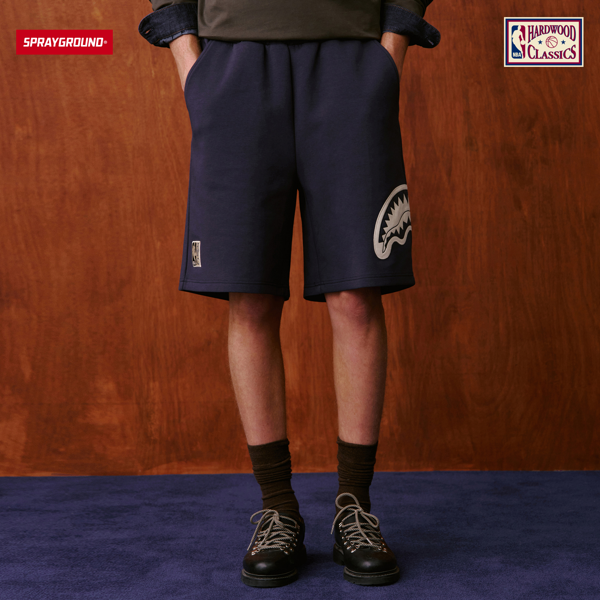SPRAYGROUND I NBA HWC联名系列鲨鱼嘴针织短裤复古HD NE221901